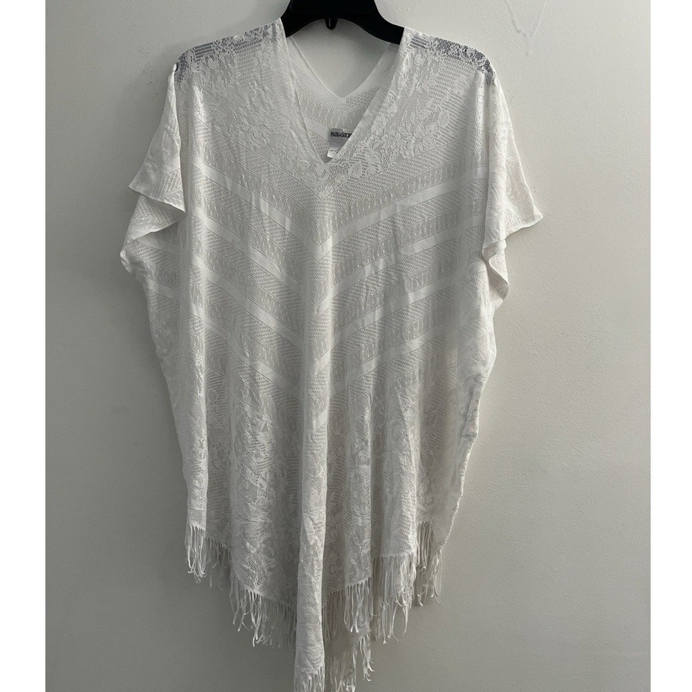 Pain de Sucre White Lace Fringed Poncho Tunic Swim Cover Up Euro Luxury Resort
